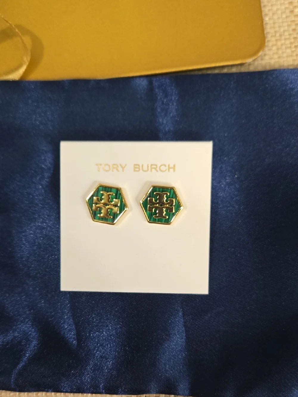 SALE! Tory Burch Green Enamel Logo Stud Earrings